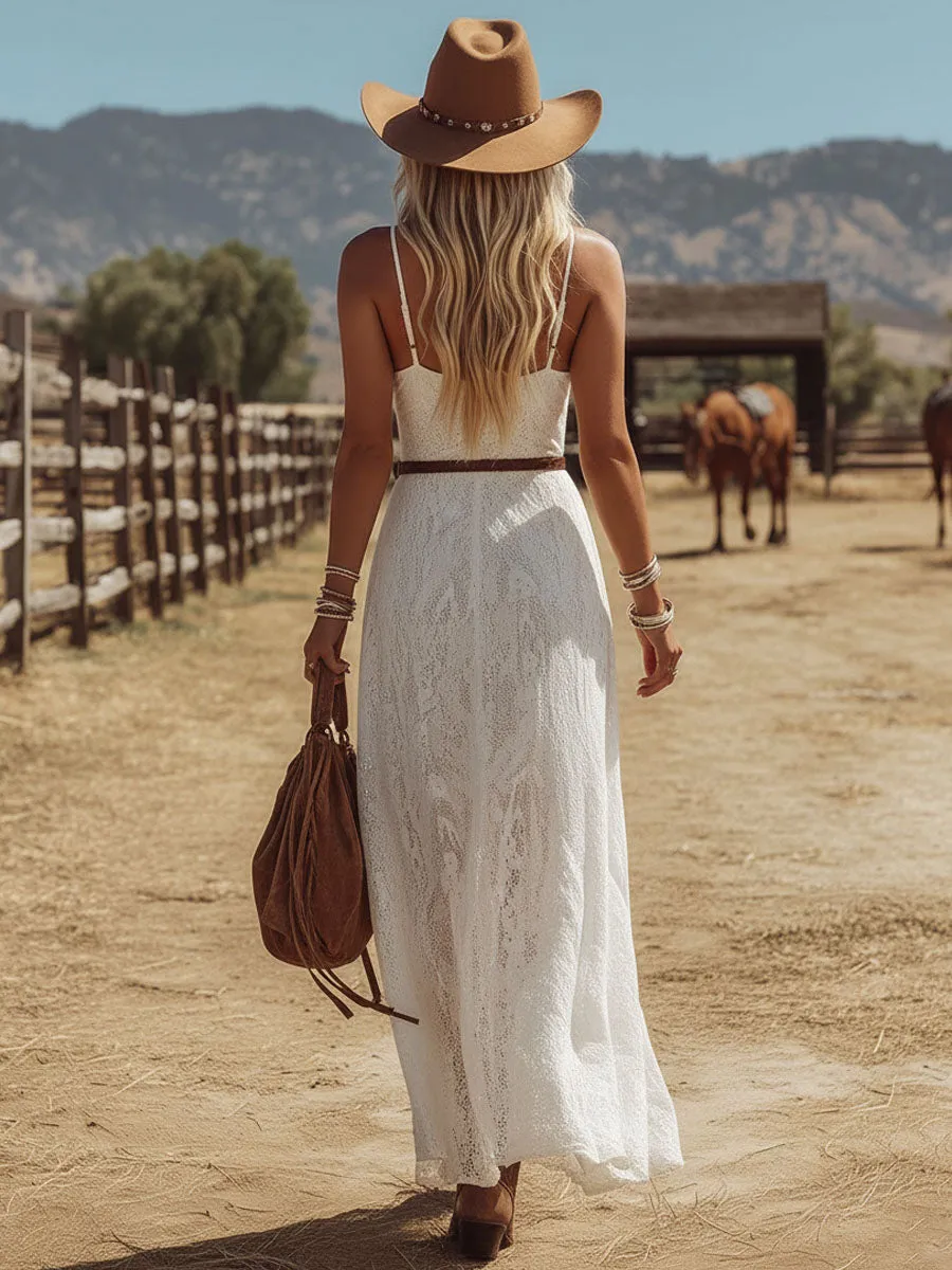 V-neck Lace Sleeveless Maxi Dress sold by Oyrosy product image thumbnail 3