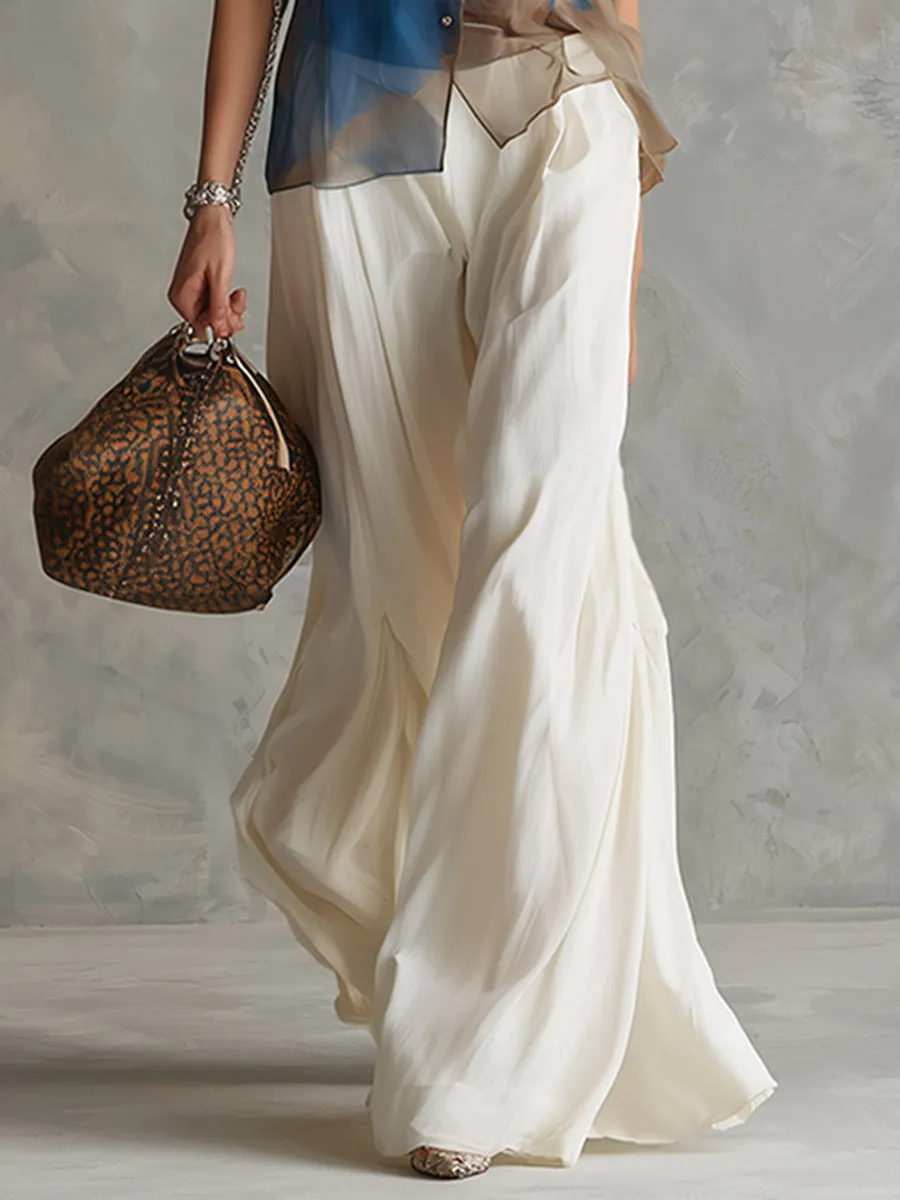 Elegant Chiffon Blue Ombré Print Vest And White Wide-Leg Pants Set sold by Oyrosy product image thumbnail 4