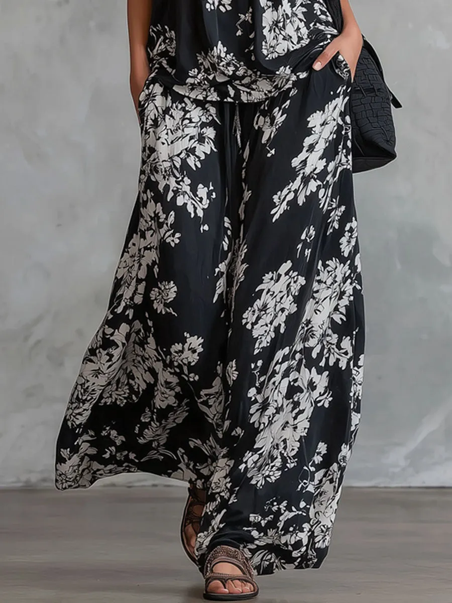 Loose-fitting Floral Print Sleeveless Top And Trousers Chiffon Set sold by Oyrosy product image thumbnail 5