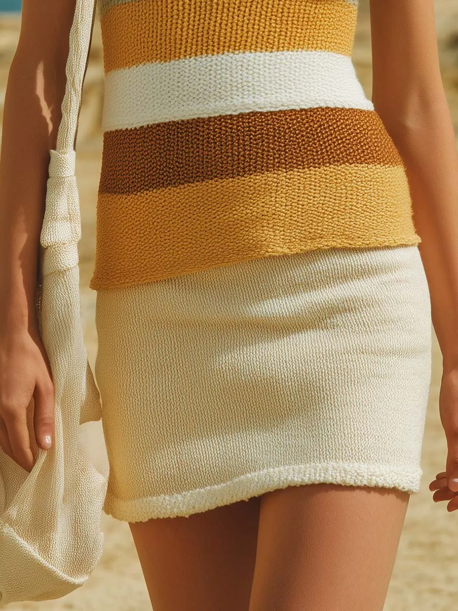 Vacation Western Breathable Striped Contrast Knit Tank Top And Skirt Set sold by Oyrosy product image thumbnail 4