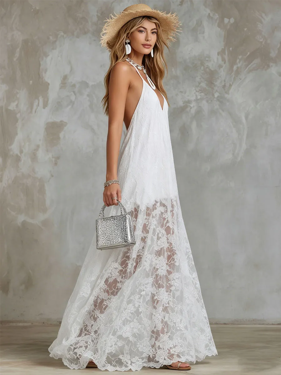 Retro V-neck Sleeveless Lace Maxi Dress sold by Oyrosy product image thumbnail 2