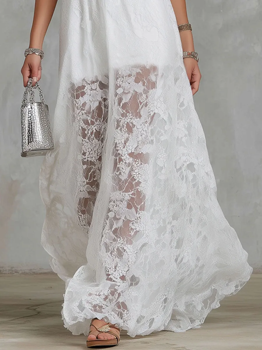 Retro V-neck Sleeveless Lace Maxi Dress sold by Oyrosy product image thumbnail 5