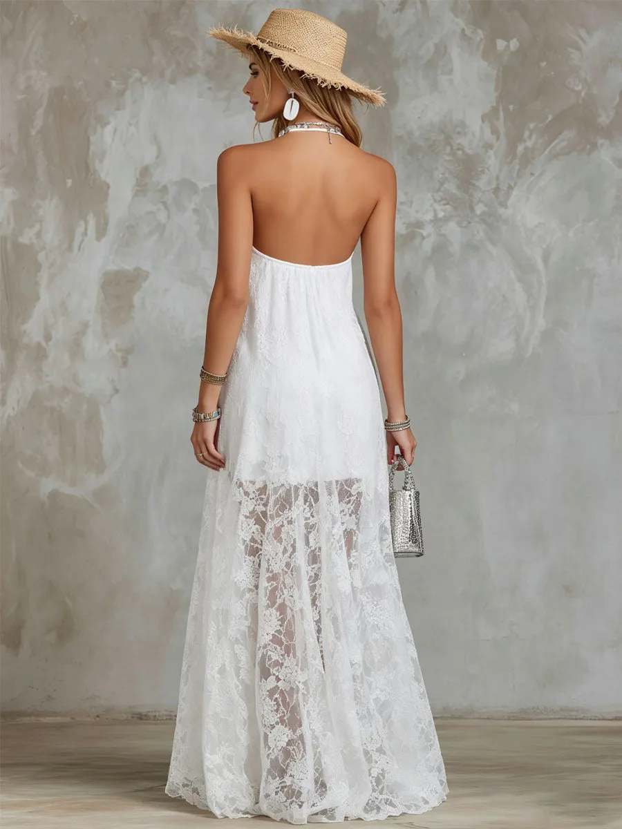 Retro V-neck Sleeveless Lace Maxi Dress sold by Oyrosy product image thumbnail 3