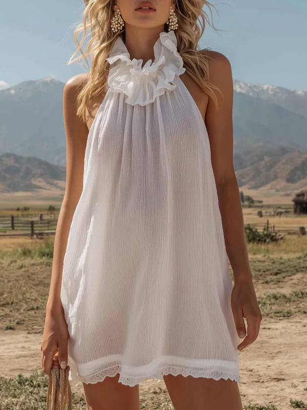 Retro-style Loose Ruffle Sleeveless Mini Dress made by Oyrosy