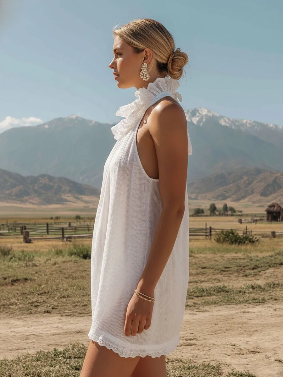 Retro-style Loose Ruffle Sleeveless Mini Dress sold by Oyrosy product image thumbnail 2
