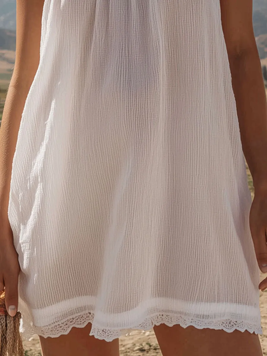 Retro-style Loose Ruffle Sleeveless Mini Dress sold by Oyrosy product image thumbnail 5