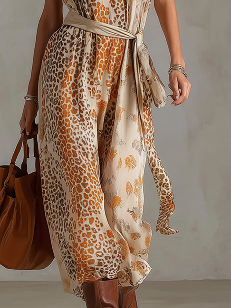 Retro-Chic Orange Tank Top And Animal-Print Chiffon Sleeveless Maxi Dress Set sold by Oyrosy product image thumbnail 4