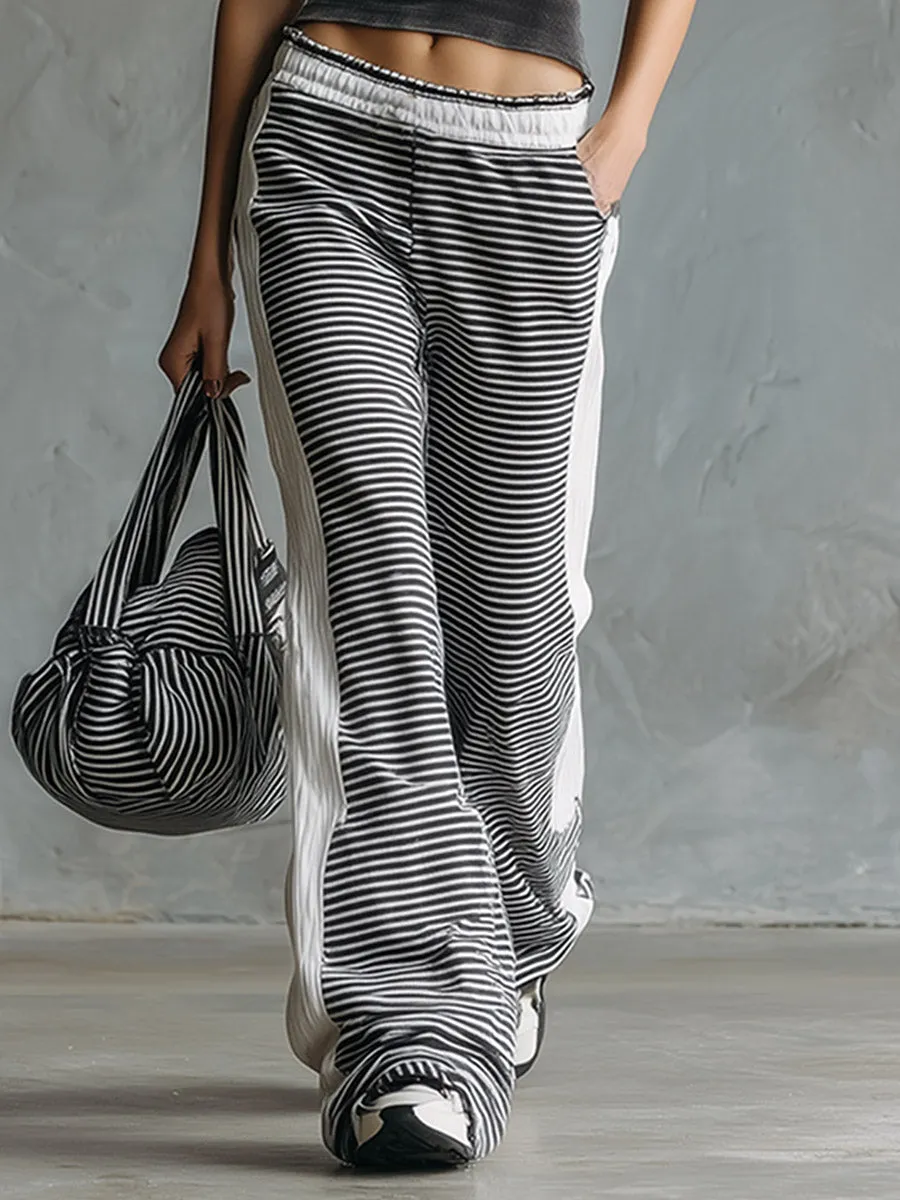 Chic & Sporty Black Cotton Tank Top And Striped Wide-Leg Pants Set sold by Oyrosy product image thumbnail 4