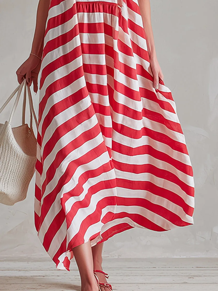 Chic & Casual Red-Striped Spaghetti-Strap Sleeveless Maxi Dress sold by Oyrosy product image thumbnail 4