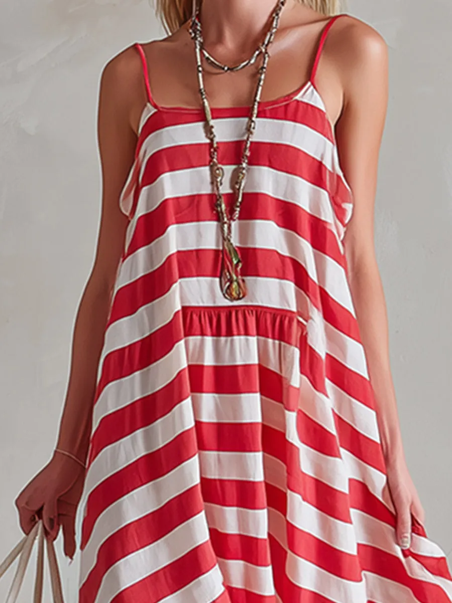 Chic & Casual Red-Striped Spaghetti-Strap Sleeveless Maxi Dress sold by Oyrosy product image thumbnail 3