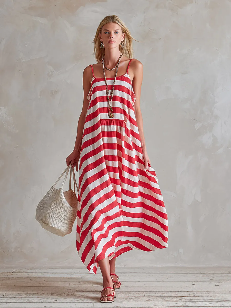 Chic & Casual Red-Striped Spaghetti-Strap Sleeveless Maxi Dress sold by Oyrosy product image thumbnail 2