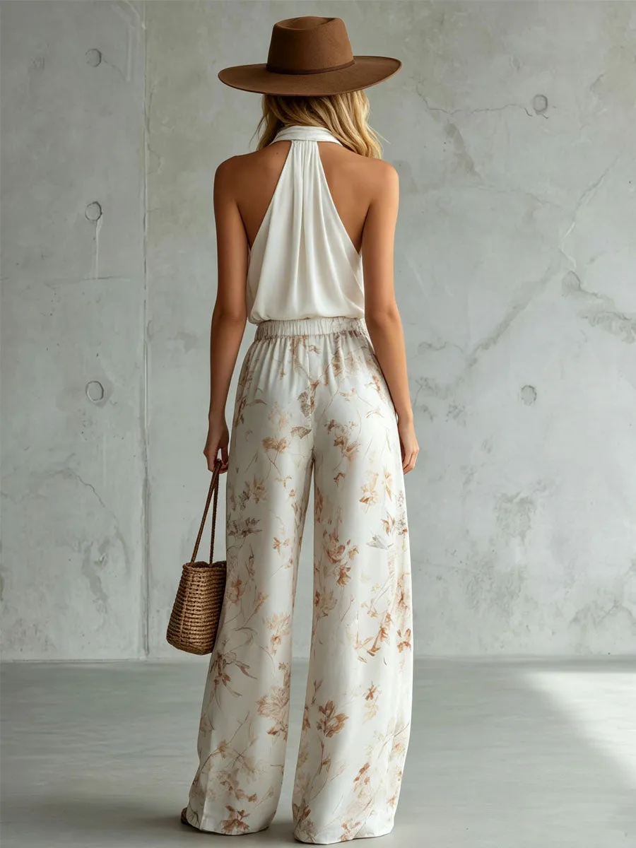 Halter-neck Sleeveless Top And Printed Chiffon Trousers Set sold by Oyrosy product image thumbnail 4