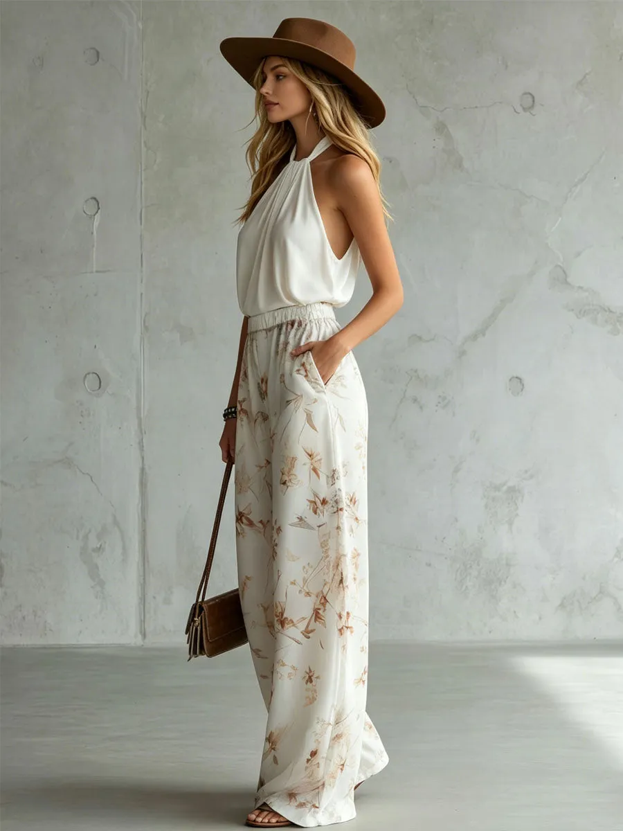 Halter-neck Sleeveless Top And Printed Chiffon Trousers Set sold by Oyrosy product image thumbnail 2