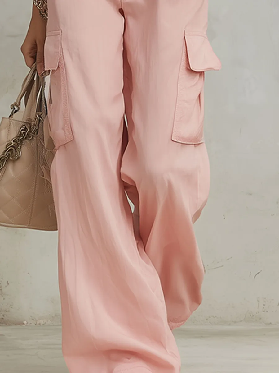Casual Retro Pink Ruffled Sleeveless Chiffon Top And Tencel Cotton-linen Wide-leg Pants Set sold by Oyrosy product image thumbnail 3