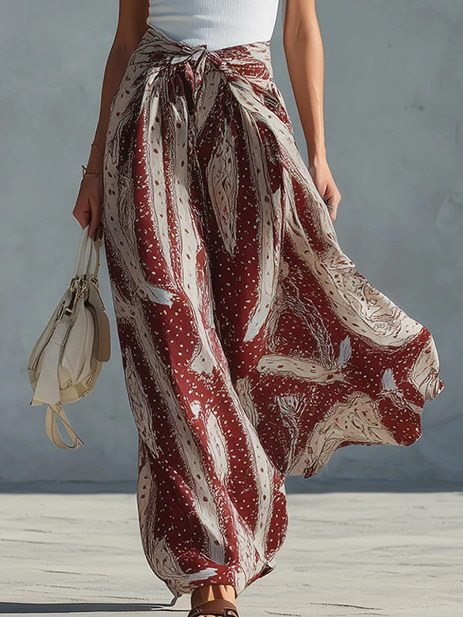 Elegant Retro White Knitted Vest And Red Printed Chiffon Midi Skirt Set sold by Oyrosy product image thumbnail 4