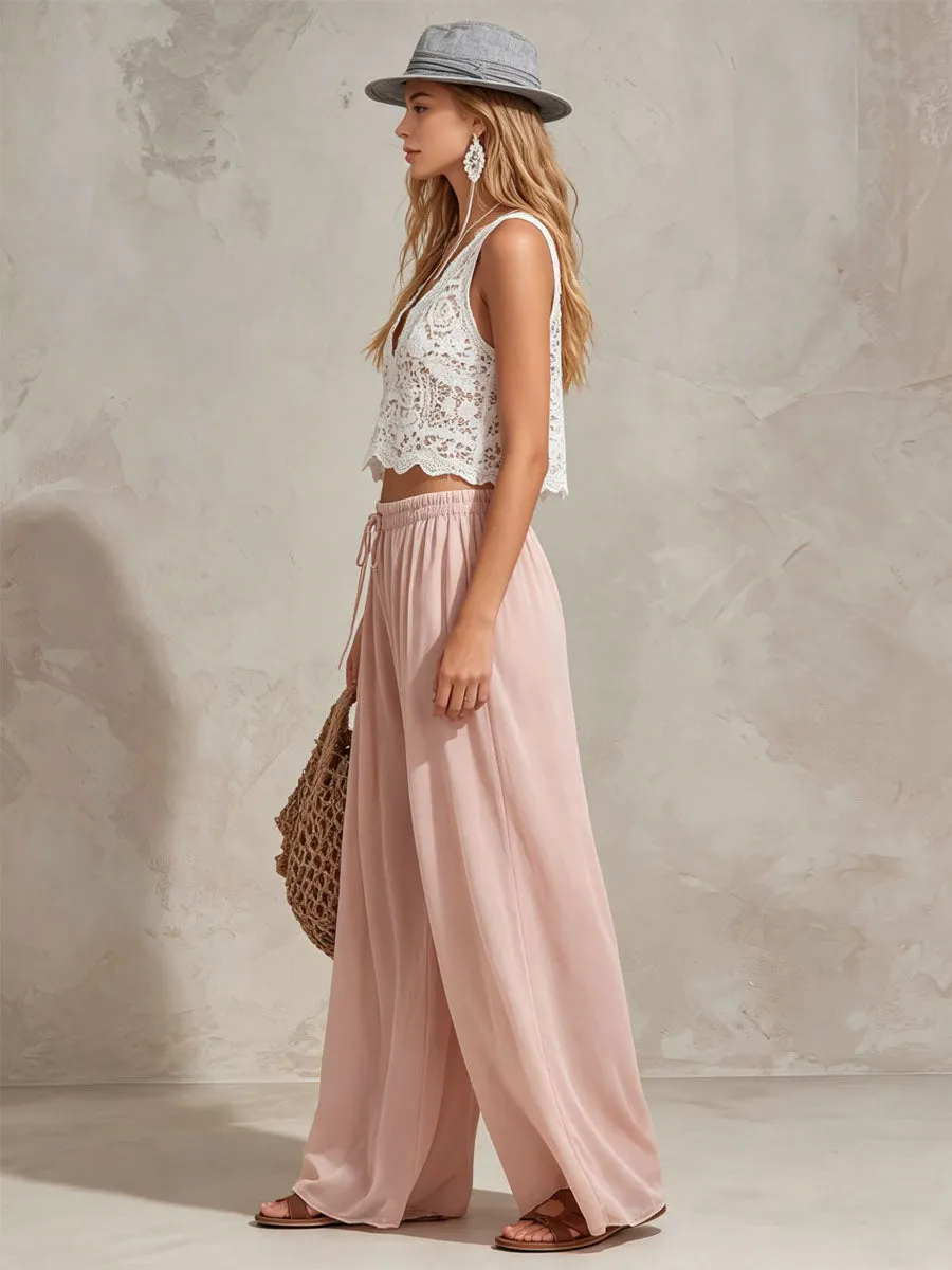 V-neck Lace Sleeveless Top And Chiffon Trousers Set sold by Oyrosy product image thumbnail 2