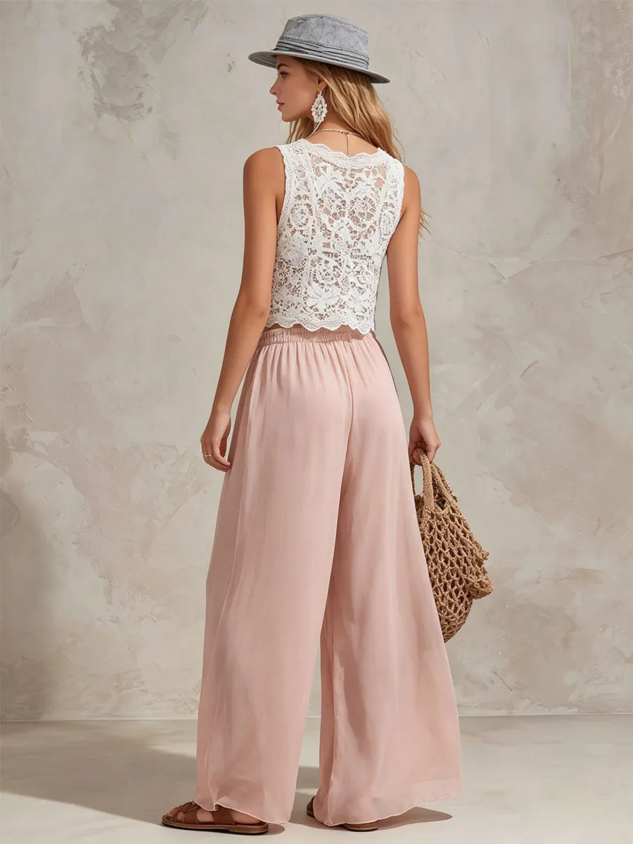 V-neck Lace Sleeveless Top And Chiffon Trousers Set sold by Oyrosy product image thumbnail 3