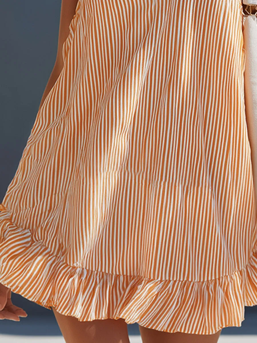 Chic Summer Orange Striped Ruffled Sleeveless Mini Dress sold by Oyrosy product image thumbnail 4