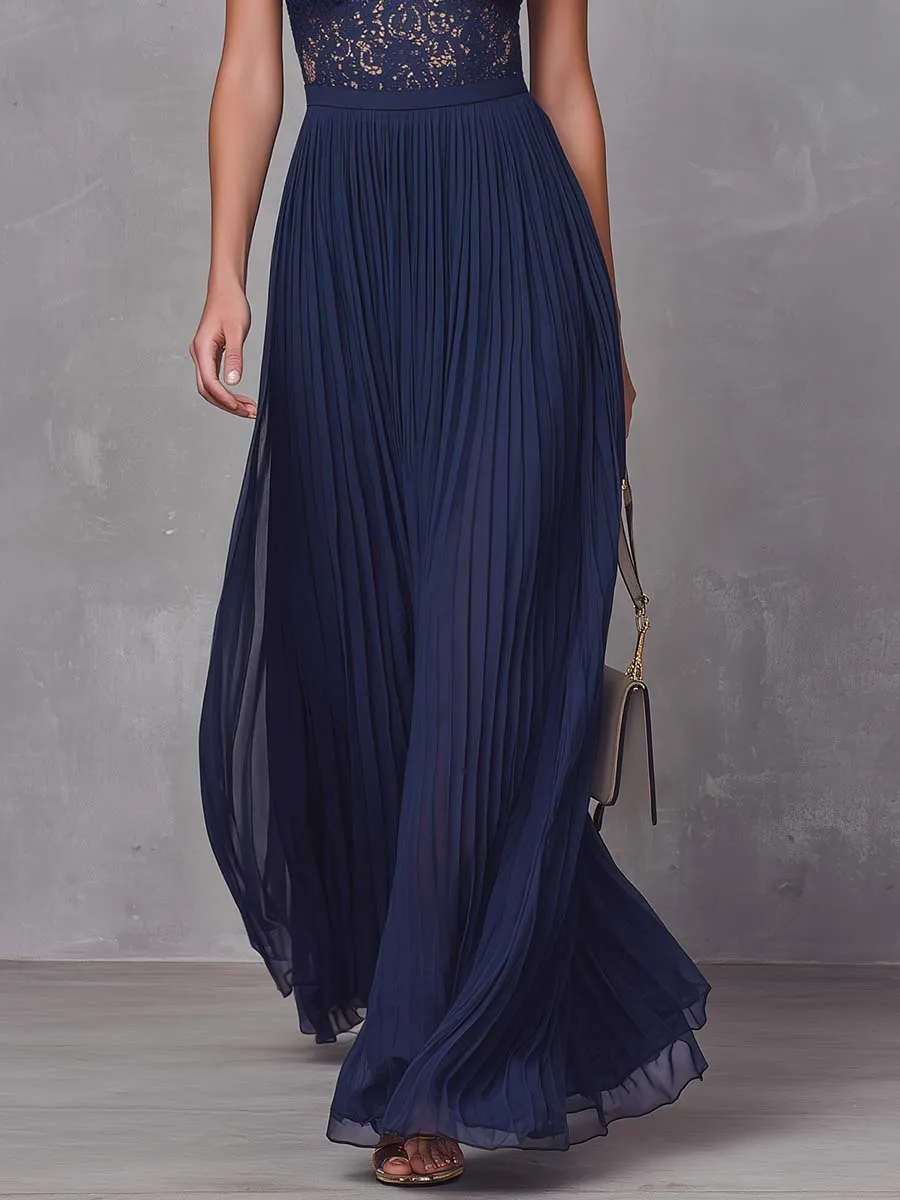 Elegant Retro Flowing: V-Neck Lace Paneling And Pleated Chiffon Maxi Dress sold by Oyrosy product image thumbnail 4