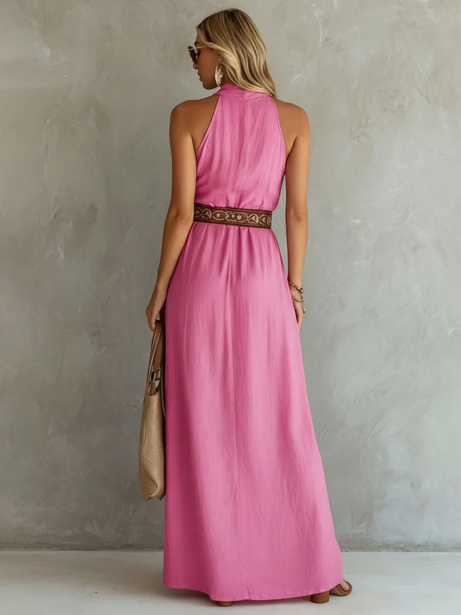 V-neck Sleeveless Cotton And Linen Maxi Dress sold by Oyrosy product image thumbnail 3