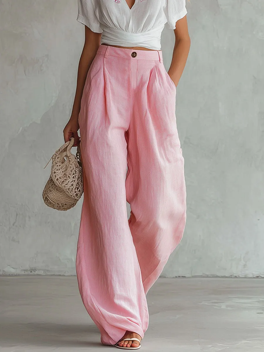 Cotton And Linen Embroidered Short-sleeved Top And Wide-leg Pants Set sold by Oyrosy product image thumbnail 5