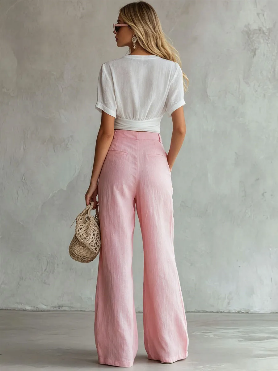 Cotton And Linen Embroidered Short-sleeved Top And Wide-leg Pants Set sold by Oyrosy product image thumbnail 3
