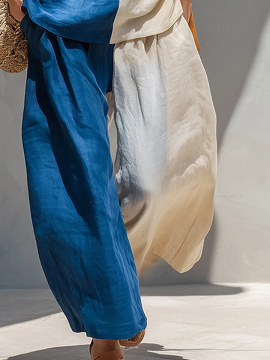 Elegant Urban Color-Block Cotton-Linen Vest & Trousers Set sold by Oyrosy product image thumbnail 3