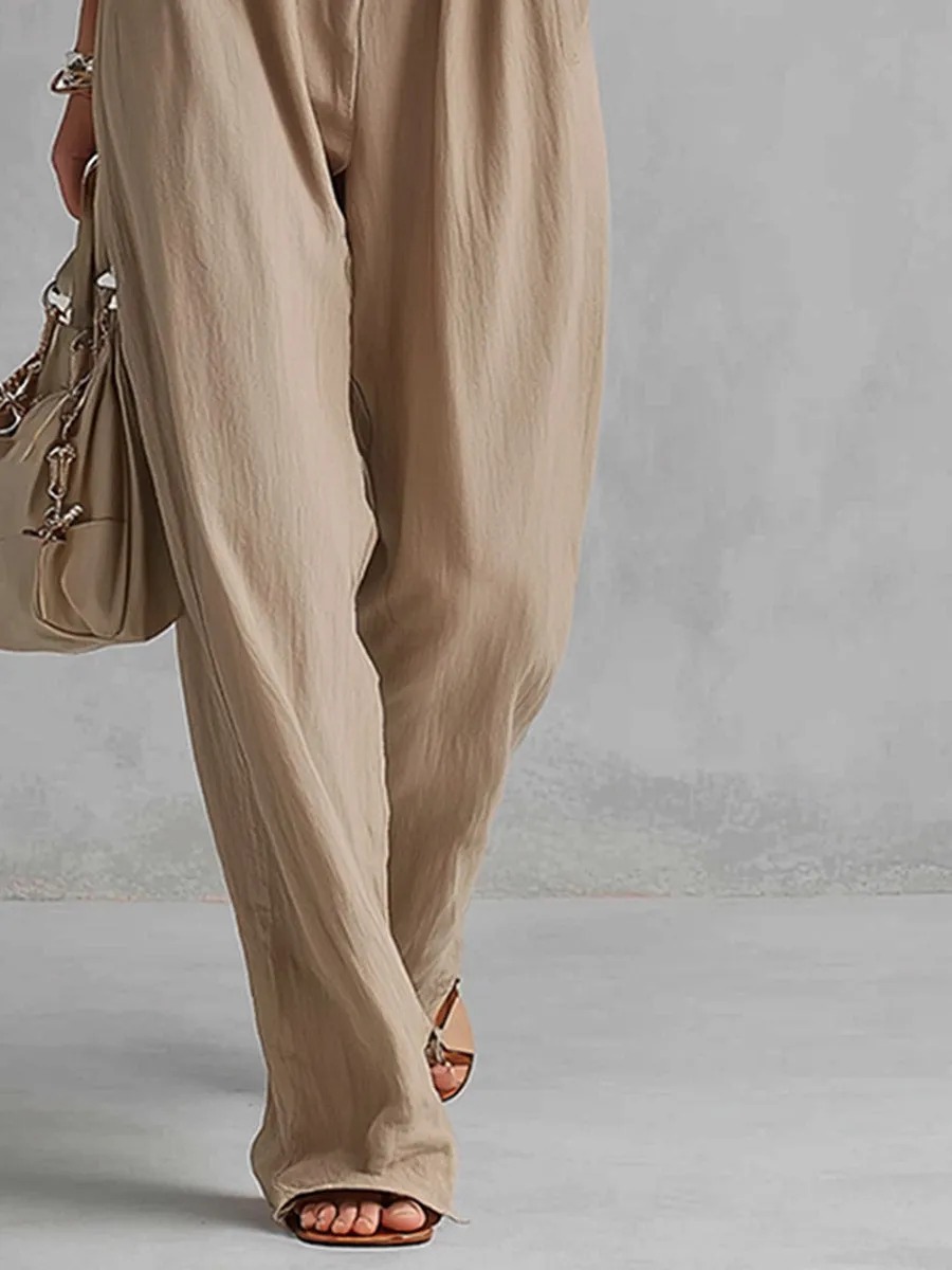 Elegant Urban White & Khaki Patchwork Cotton-Linen Sleeveless Jumpsuit sold by Oyrosy product image thumbnail 4