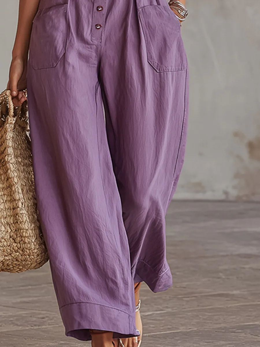 Elegant Tasseled Neckline Purple Cotton Sleeveless Jumpsuit sold by Oyrosy product image thumbnail 4
