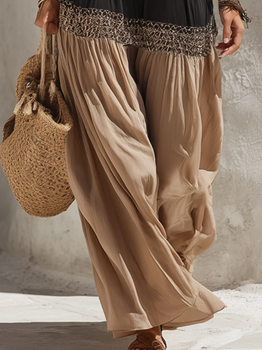 Elegant Vacation-Style Color-Block Black & Brown Chiffon V-Neck Maxi Dress sold by Oyrosy product image thumbnail 4