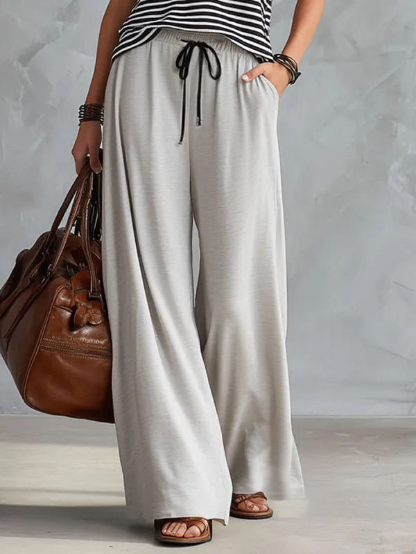 Sporty Retro Gray Wide-leg Pants made by Oyrosy