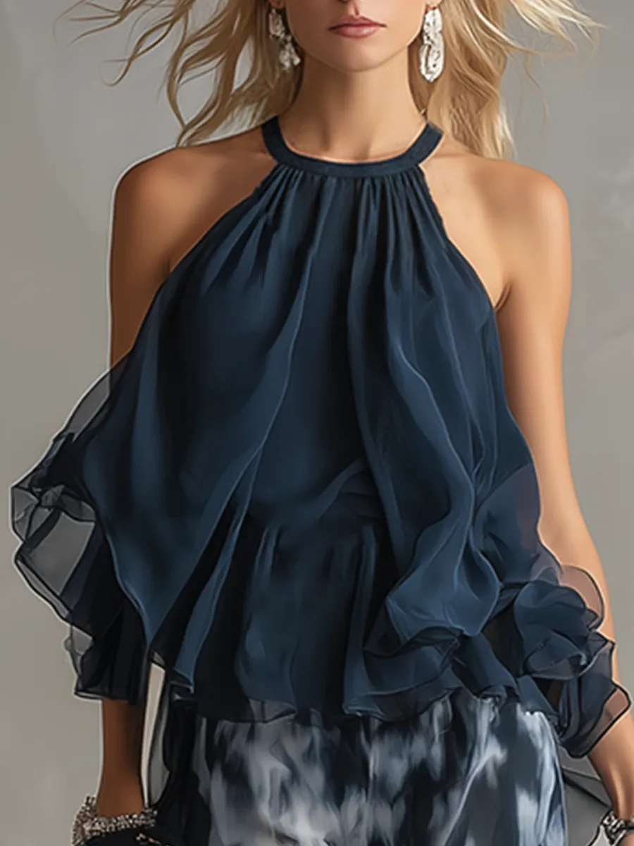 Elegant Urban Navy Blue Halter Neck Top sold by Oyrosy