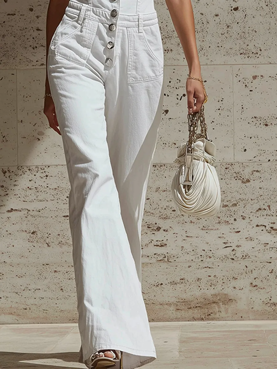 Modern Elegant White Denim Halter Jumpsuit sold by Oyrosy product image thumbnail 4