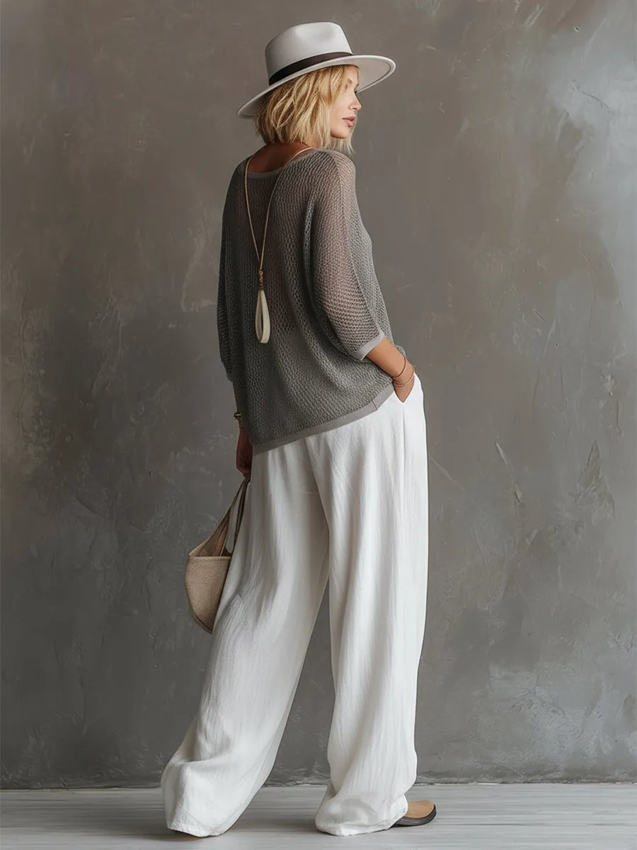 Simple Urban Gray Cotton Linen Wide-leg Pants sold by Oyrosy product image thumbnail 3
