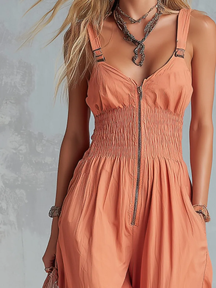 Retro-Casual Pink-Orange Oversized Sleeveless Jumpsuit sold by Oyrosy product image thumbnail 3