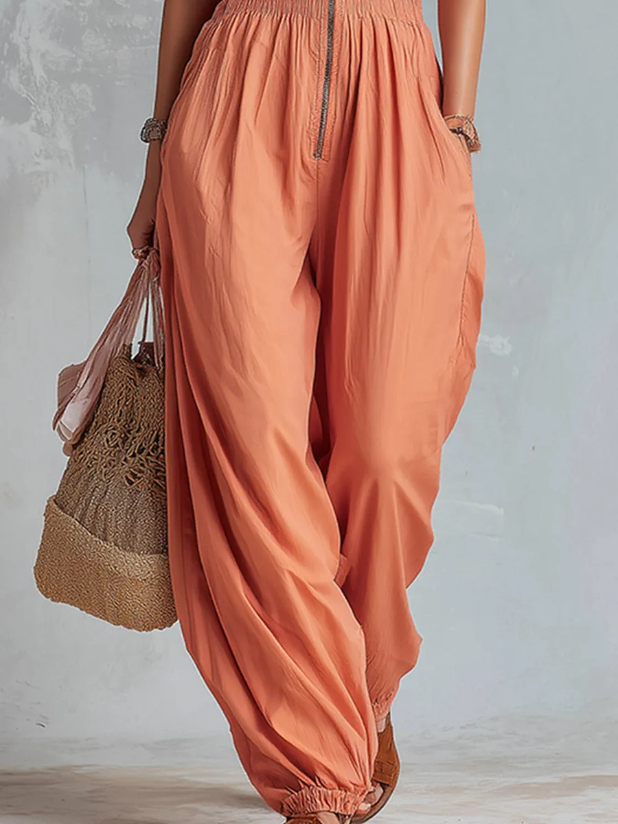 Retro-Casual Pink-Orange Oversized Sleeveless Jumpsuit sold by Oyrosy product image thumbnail 4