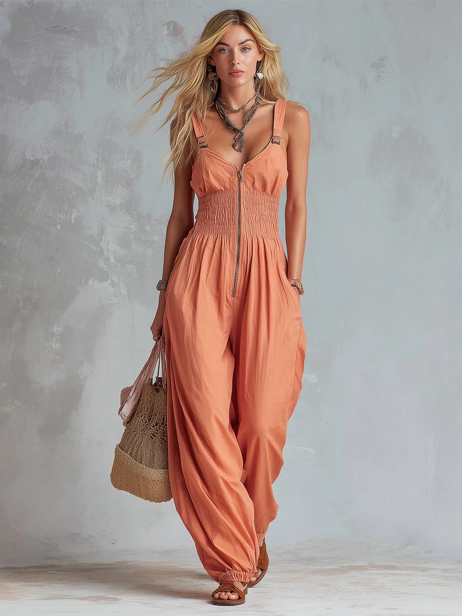 Retro-Casual Pink-Orange Oversized Sleeveless Jumpsuit sold by Oyrosy product image thumbnail 2