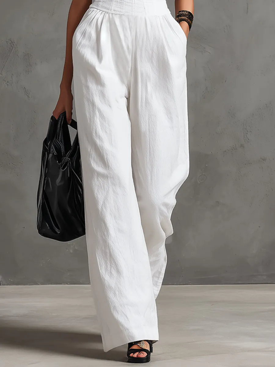 Elegant Retro White Cotton And Linen Strapless Jumpsuit With Laces sold by Oyrosy product image thumbnail 5