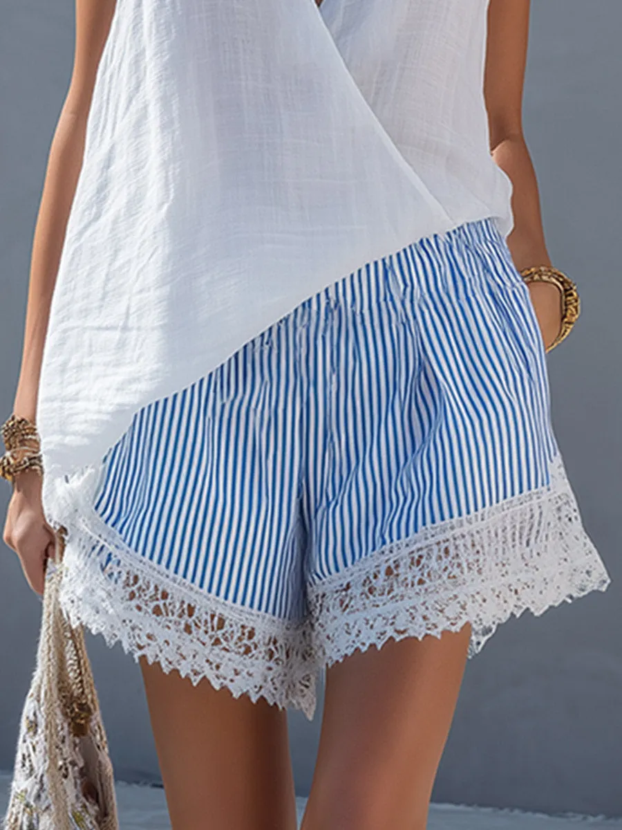 Stylish & Casual White Cotton-Linen Top And Blue Striped Shorts Set sold by Oyrosy product image thumbnail 4