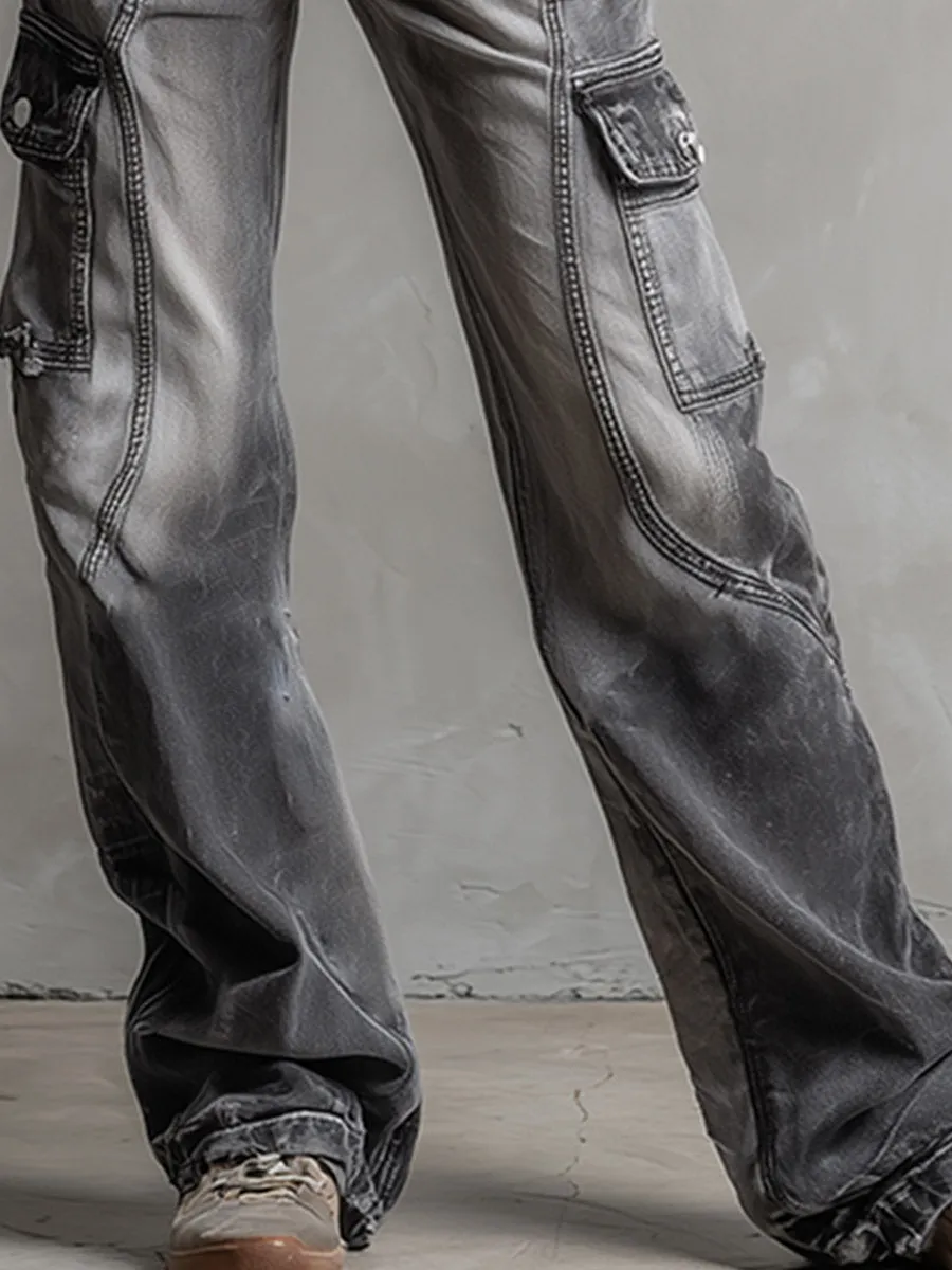 Stylish & Versatile Cargo-Style Multi-Pocket Grey Jeans sold by Oyrosy product image thumbnail 4