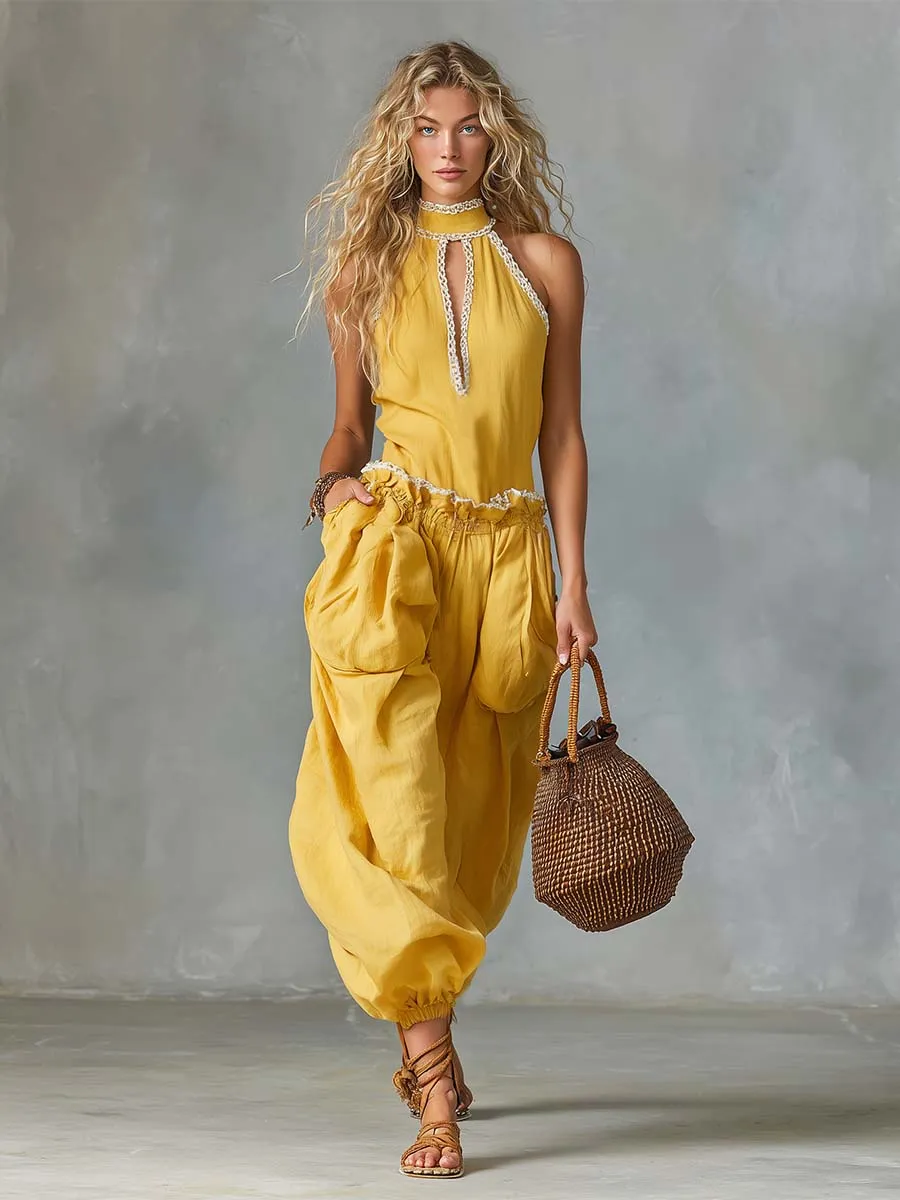 Soleil Sunflower Linen Lace Trim Set Romantic Resort Ease sold by Oyrosy product image thumbnail 2