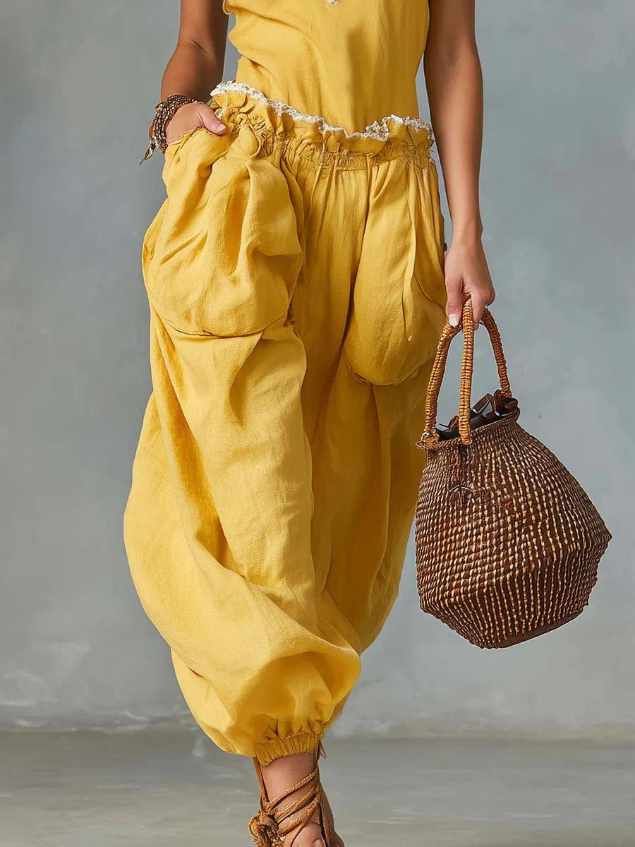 Soleil Sunflower Linen Lace Trim Set Romantic Resort Ease sold by Oyrosy product image thumbnail 3