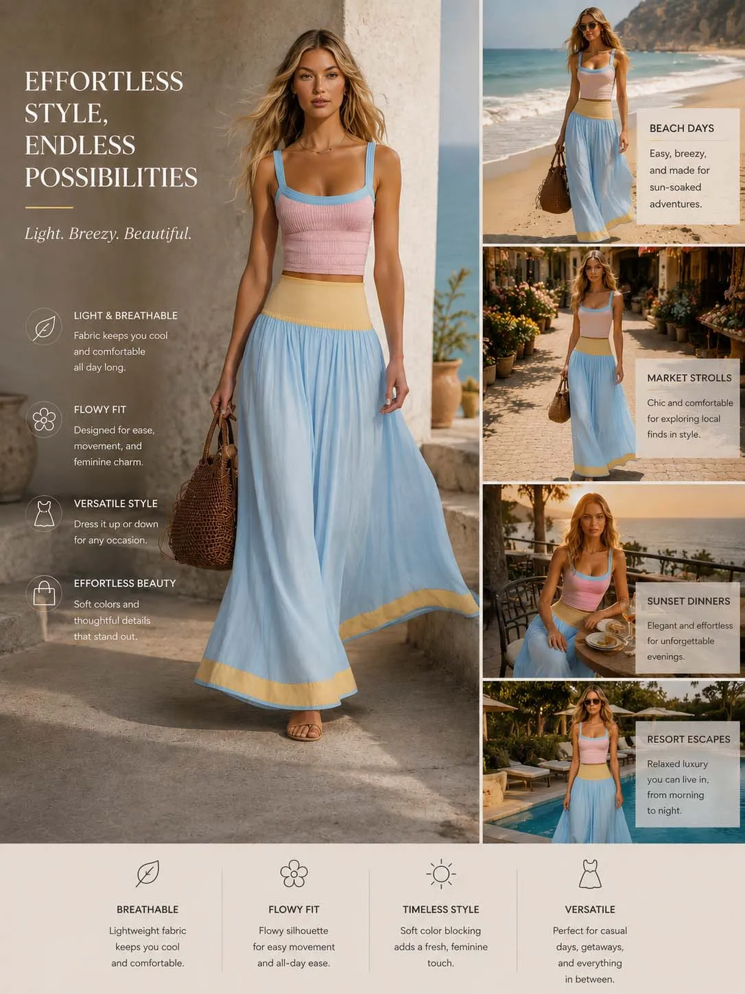 Capri Pastel Maxi Skirt Set Dreamy Coastal Energy sold by Oyrosy product image thumbnail 2