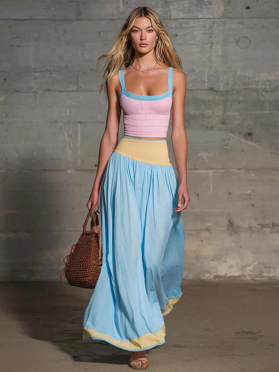 Capri Pastel Maxi Skirt Set Dreamy Coastal Energy sold by Oyrosy product image thumbnail 3