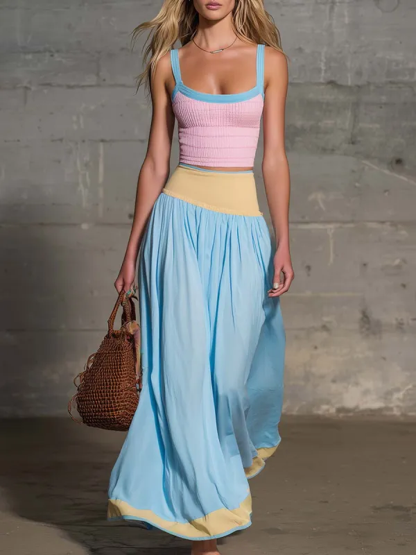 Capri Pastel Maxi Skirt Set Dreamy Coastal Energy made by Oyrosy
