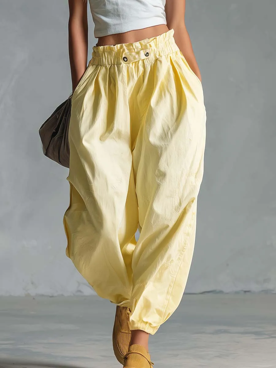Casual Fashion White Cotton-Linen One-Shoulder Top And Light Yellow Pants Set sold by Oyrosy product image thumbnail 4