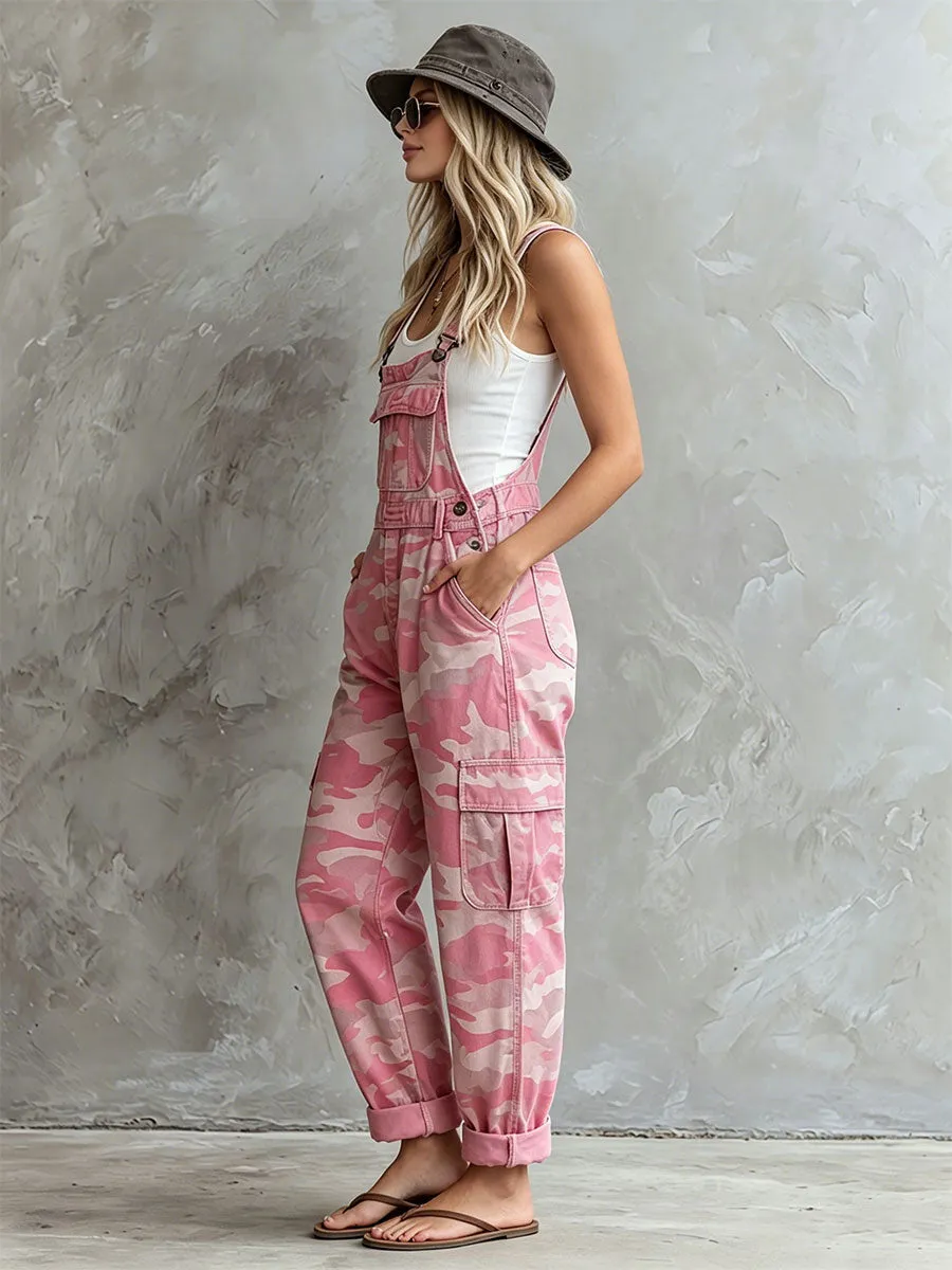 Casual Retro Pink Overalls With Multiple Pockets Camouflage Denim Jumpsuit sold by Oyrosy product image thumbnail 3