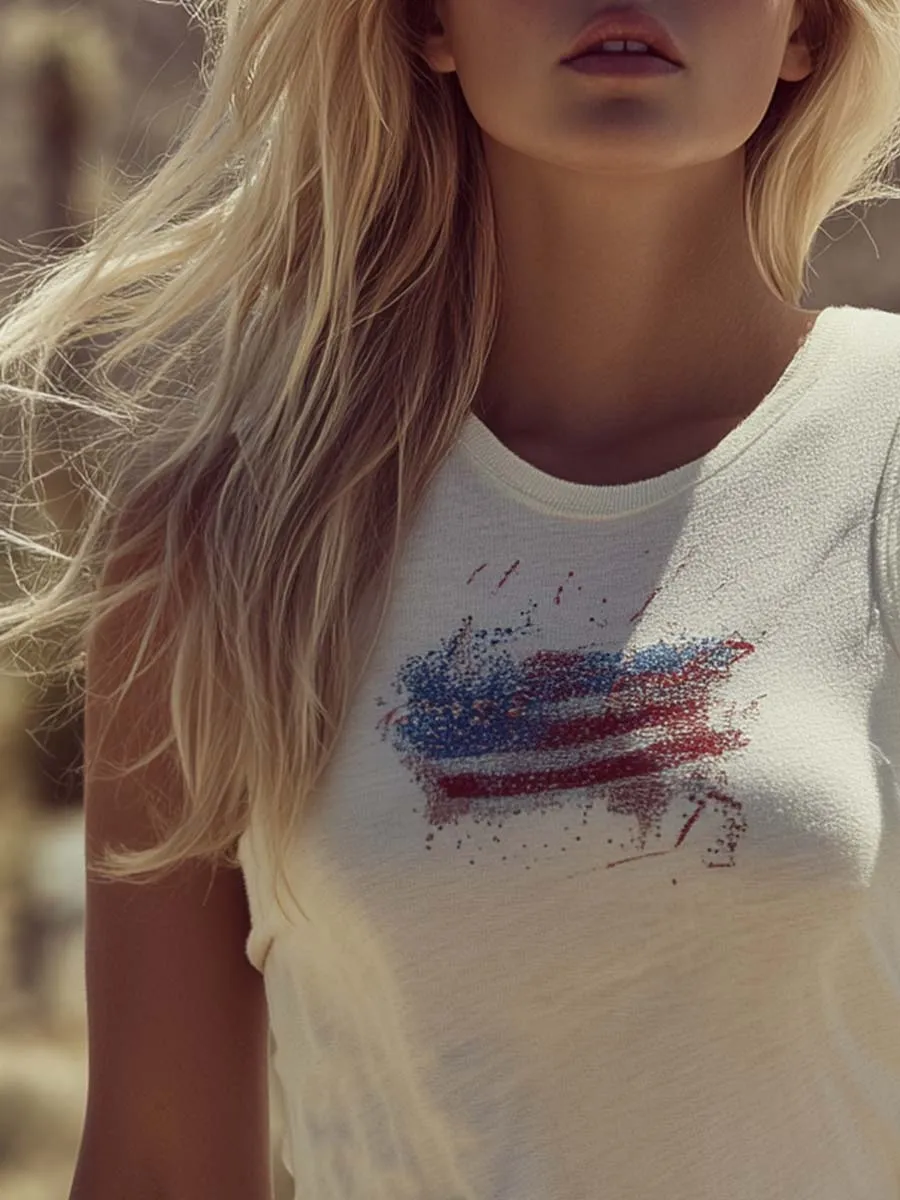 Vintage American Flag Cotton Tank Top Washed Slub Knit Summer Crop Tank sold by Oyrosy product image thumbnail 3