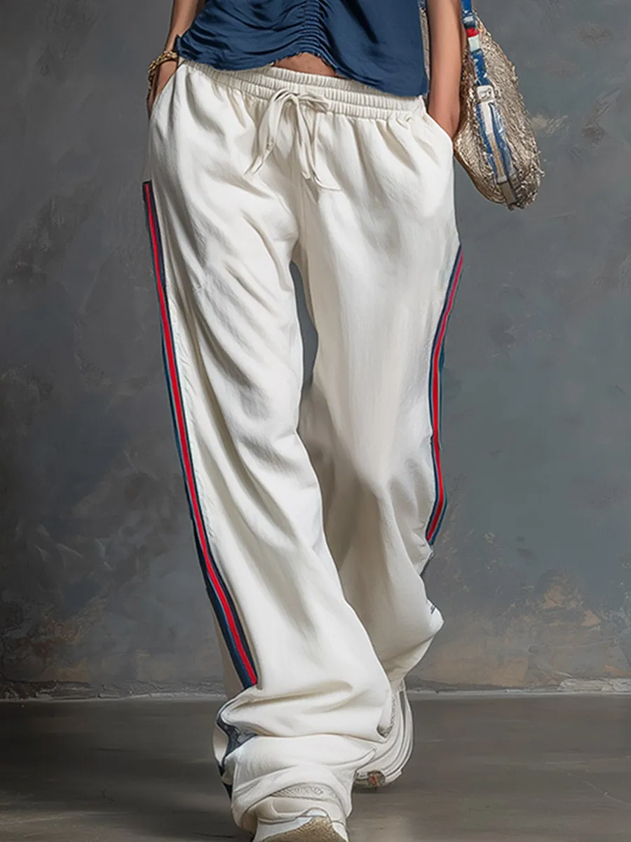Casual-sporty Navy Blue Pleated Sleeveless Top And White Wide-leg Trousers Set sold by Oyrosy product image thumbnail 4
