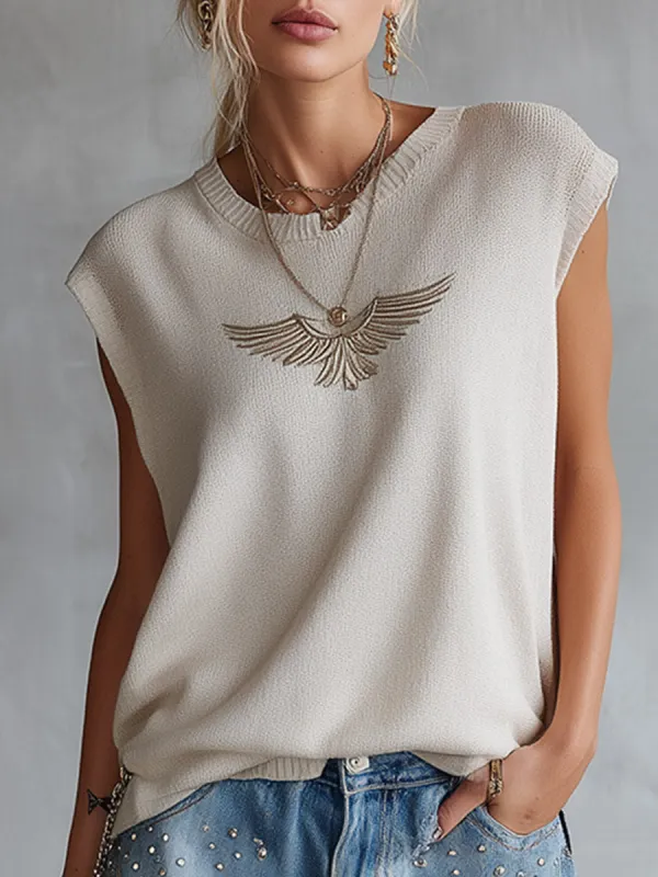 Casual-chic Off-white Breathable Knit Tank Top made by Oyrosy